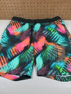 Hot Coals mens colorful unlined Hawaiian swim trunks L EUC